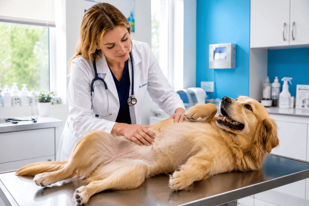 veterinarian examining a dog