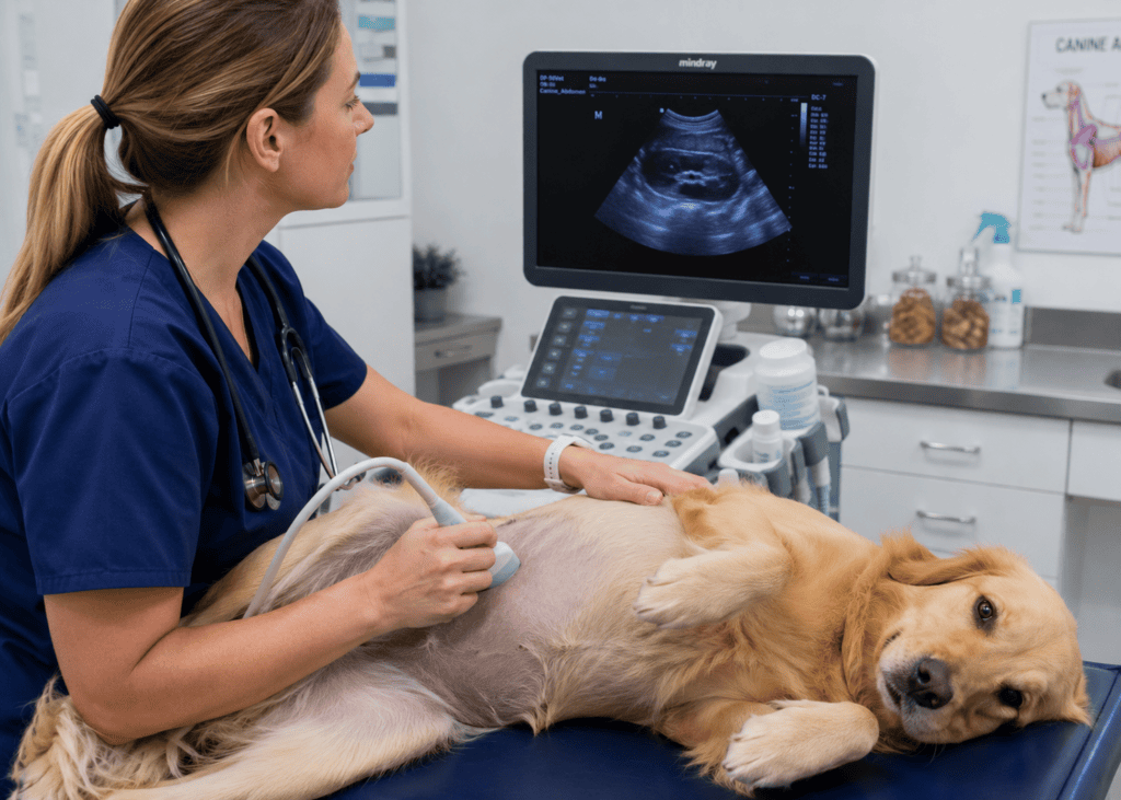 veterinarian doing an ultrasound on a dog