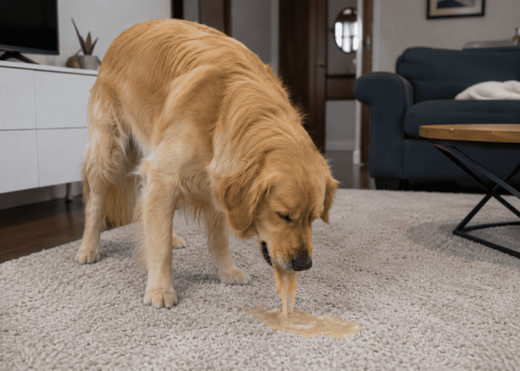 dog vomits on the carpet